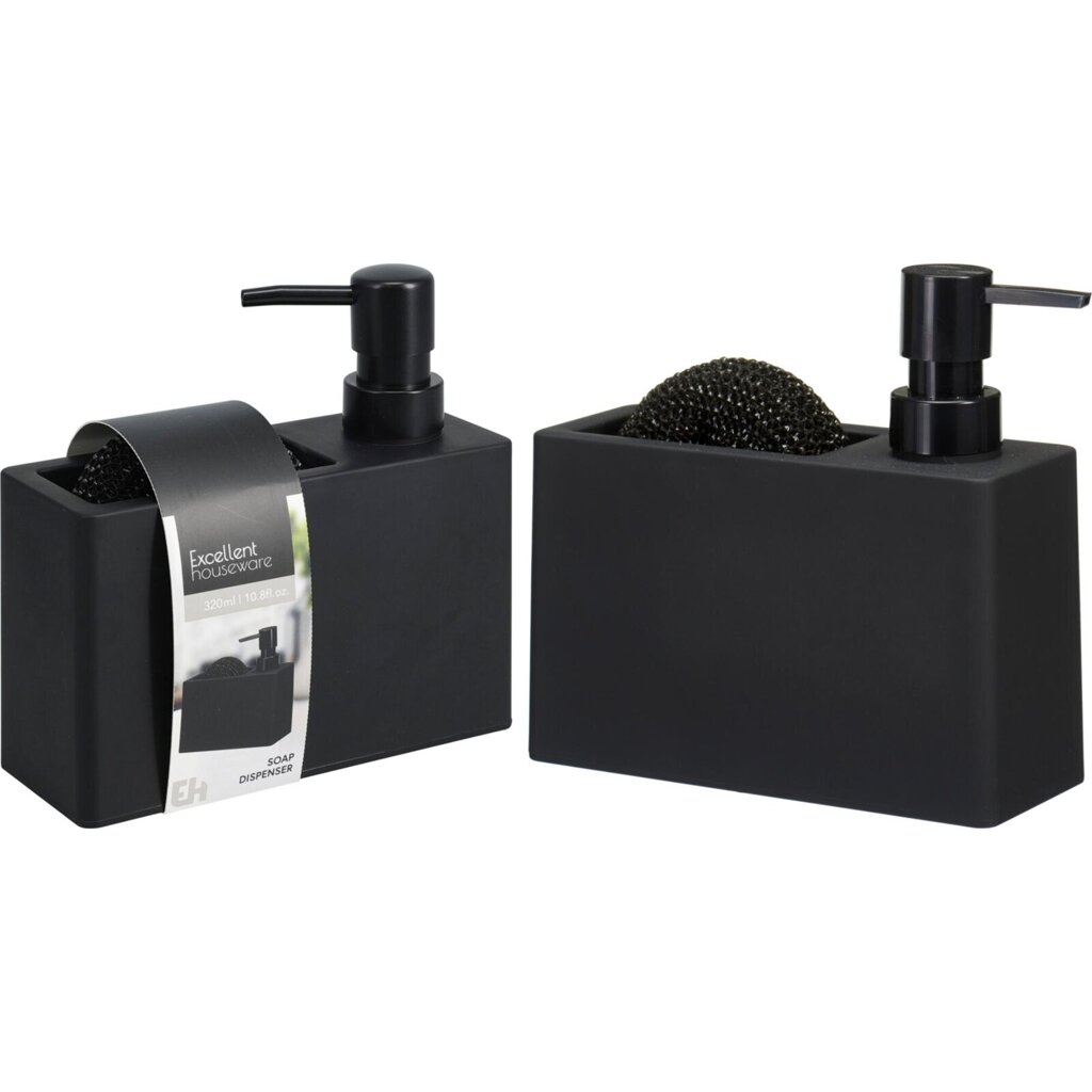 excellent-houseware-zeepdispenser-met-spons-zwart-voorkant-03
