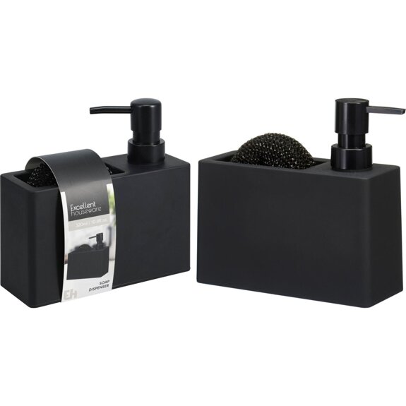 excellent-houseware-zeepdispenser-met-spons-zwart-voorkant-03