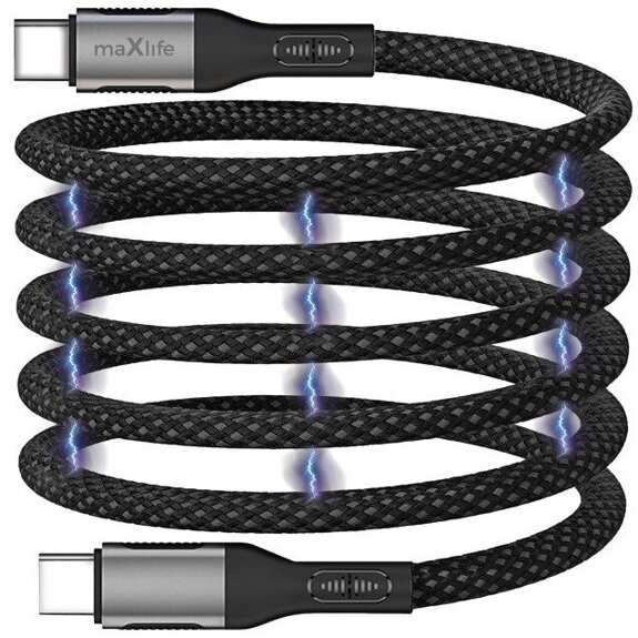 maxlife-usb-c-usb-kabel-1m-zwart-omvlochten-magnetic-100W-voorkant-01