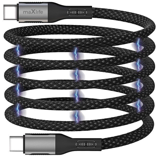 maxlife-usb-c-usb-kabel-1m-zwart-omvlochten-magnetic-100W-voorkant-01