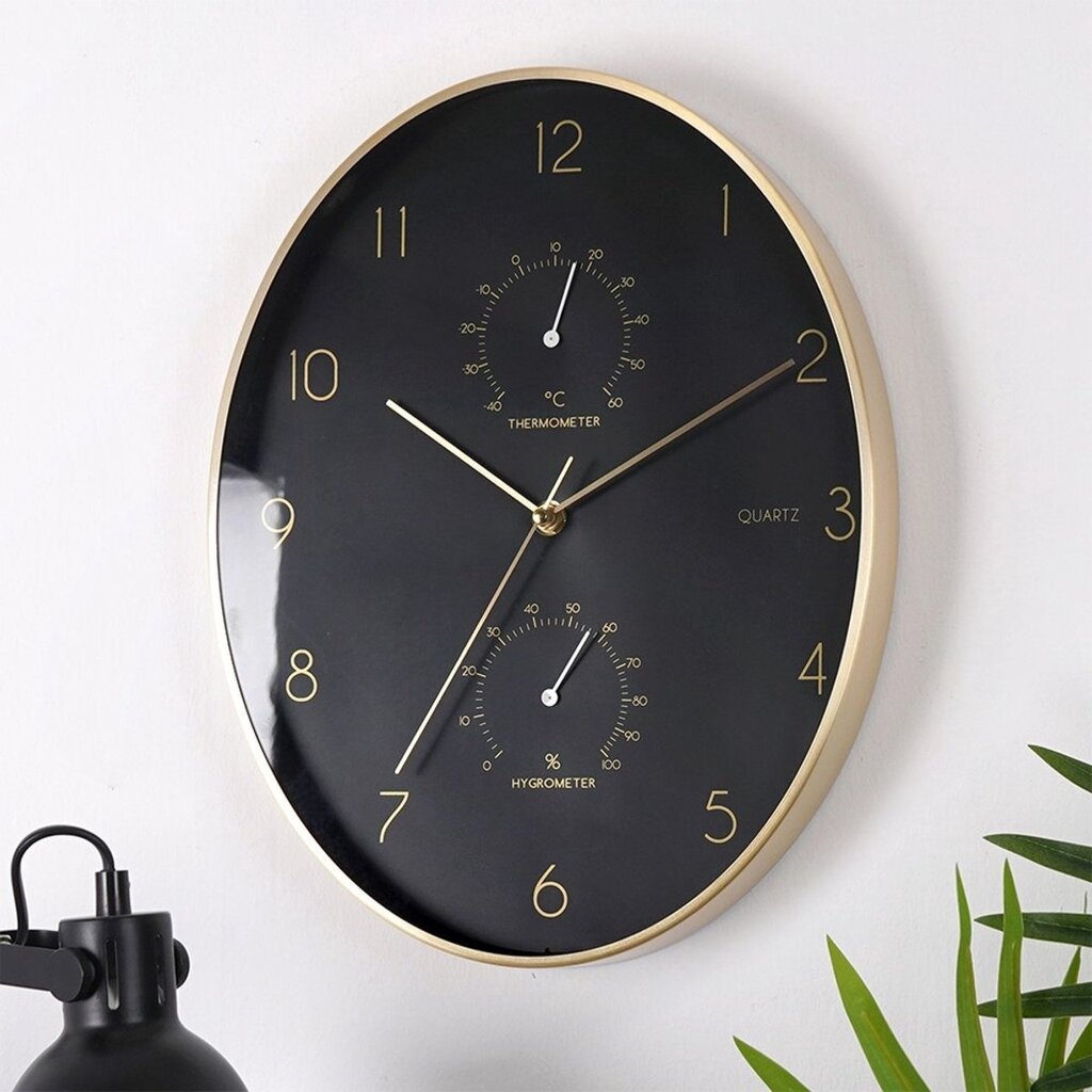 wandklok-ovaal-35-cm-met-hygrometer-en-thermometer-zwart-goud-voorkant-03