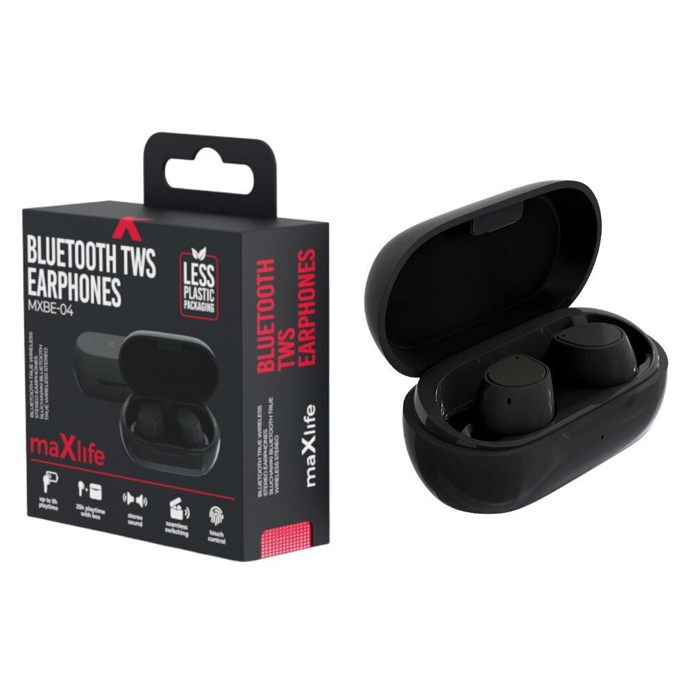 maxlief-bluetooth-draadloze earbuds-oplaadcase-zwart-voorkant-02