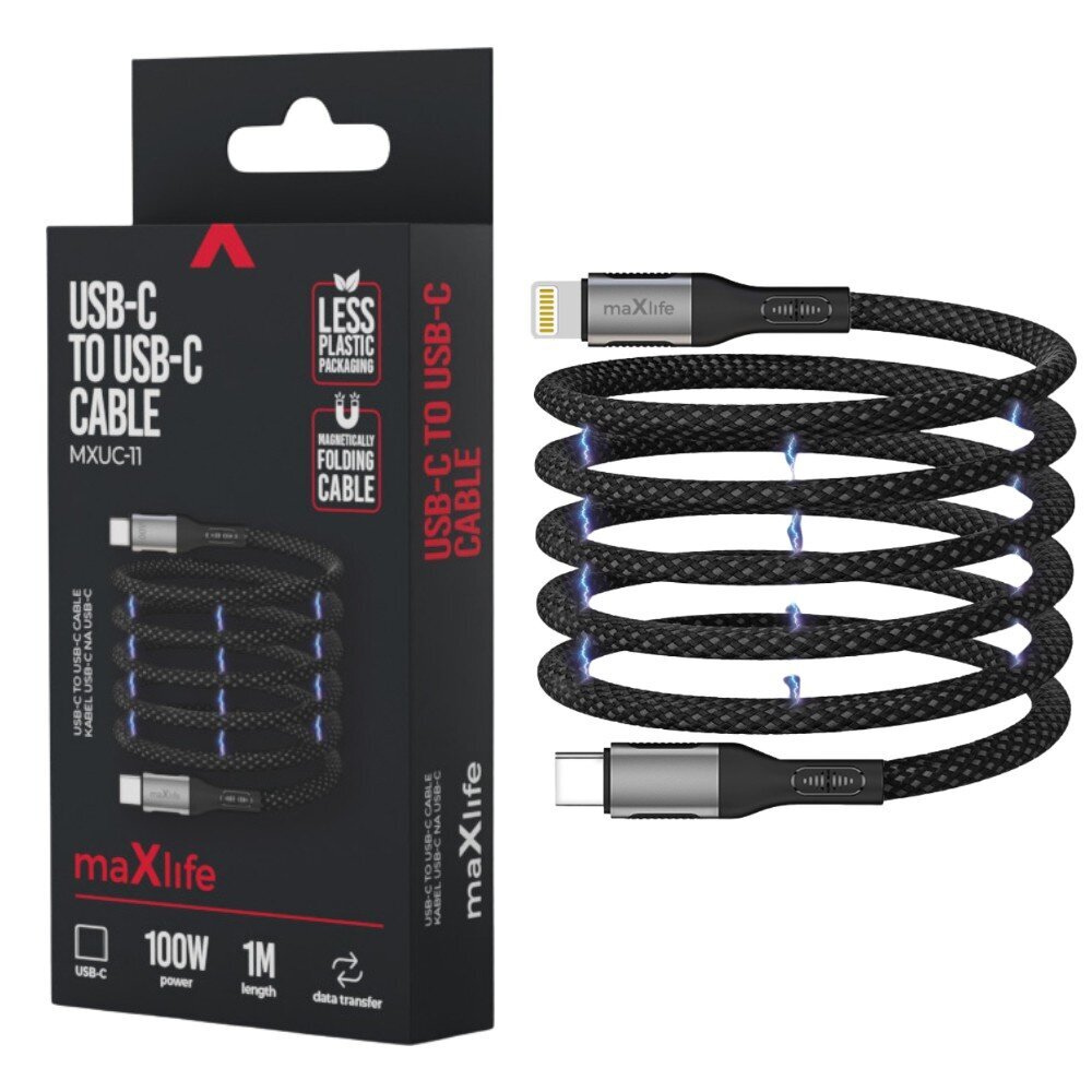 maxlife-usb-c-usb-kabel-1m-zwart-omvlochten-magnetic-100W-voorkant-02