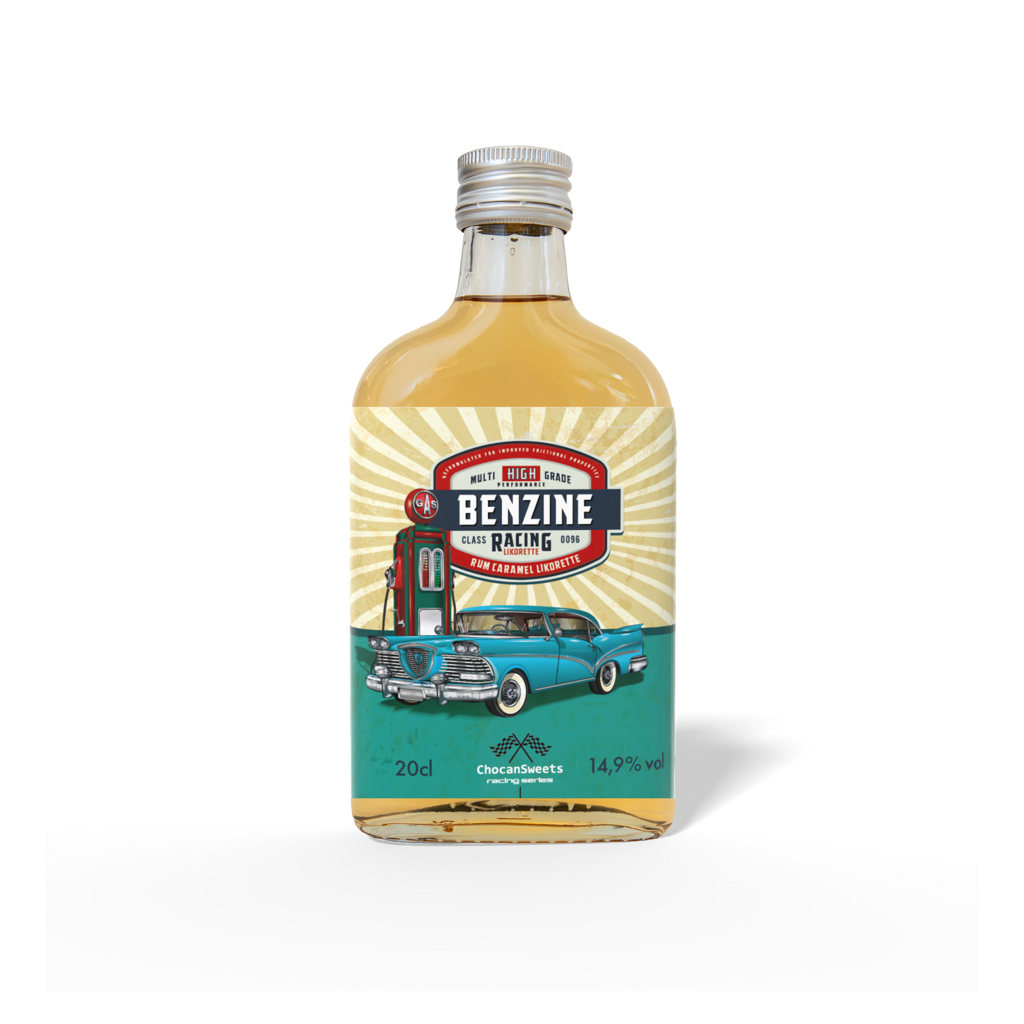 16 - Fles Benzine blauwe oldtimer