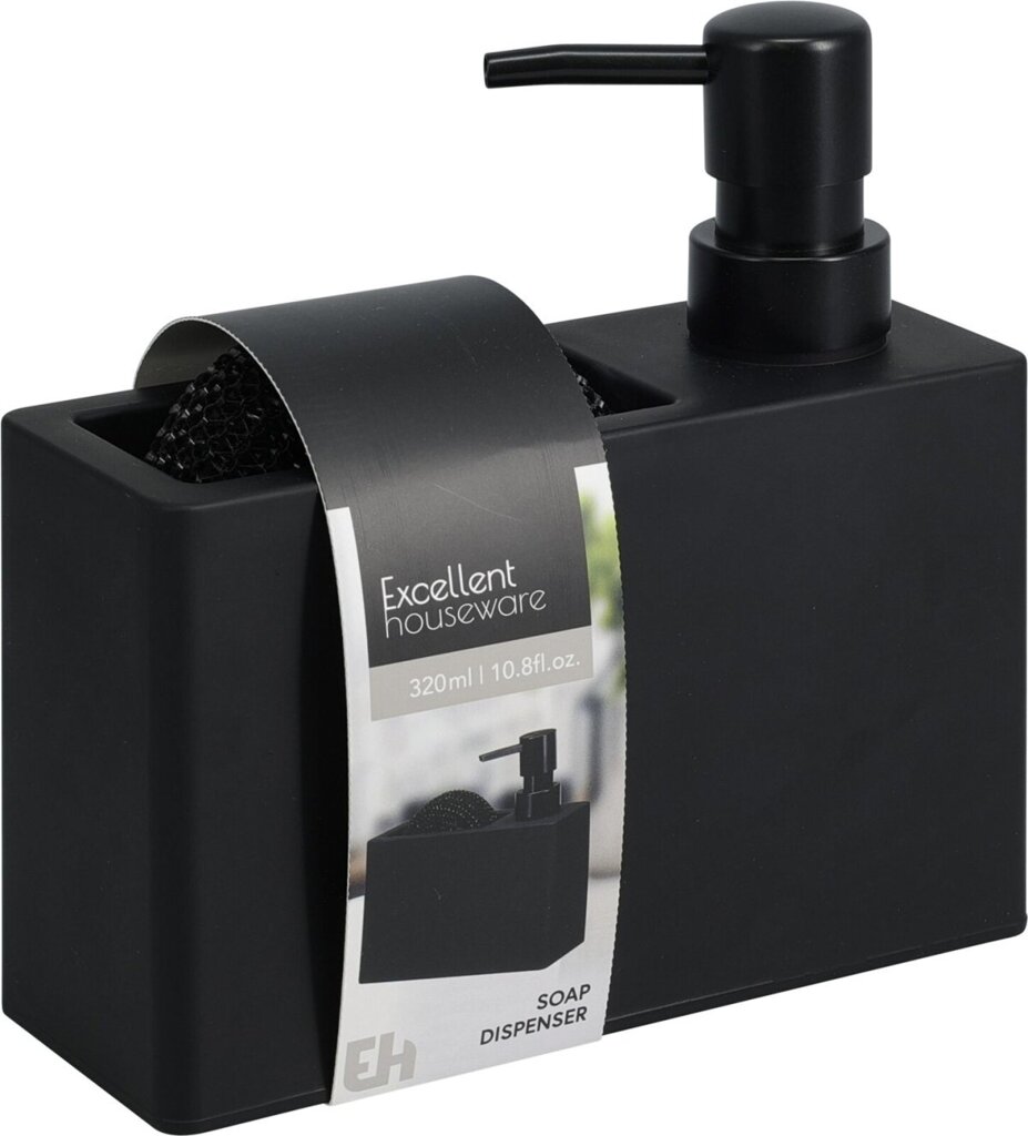 excellent-houseware-zeepdispenser-met-spons-zwart-voorkant-01